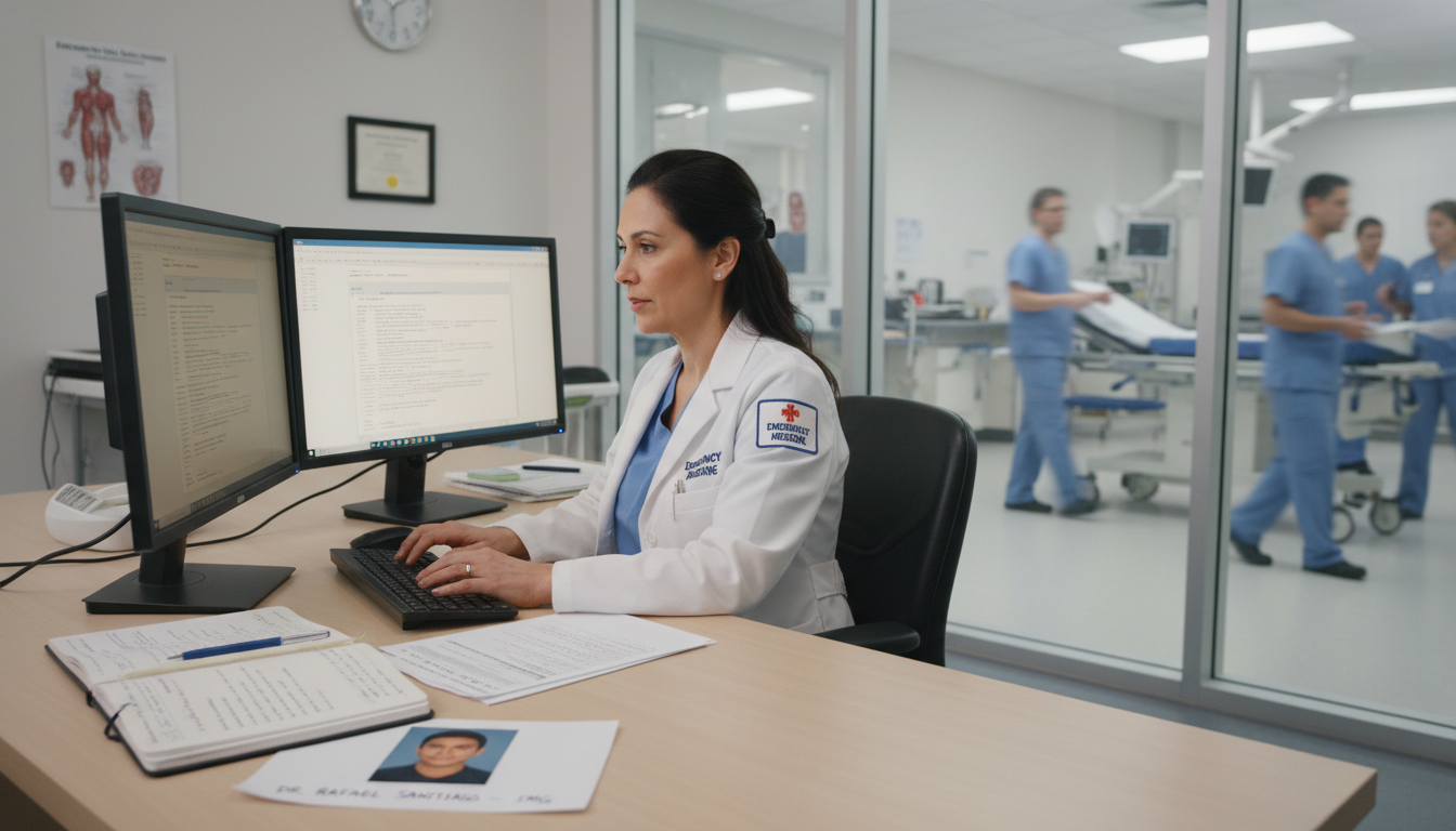 Emergency medicine faculty writing a SLOE letter on a computer - non-US citizen IMG for Letters of Recommendation for Non-US