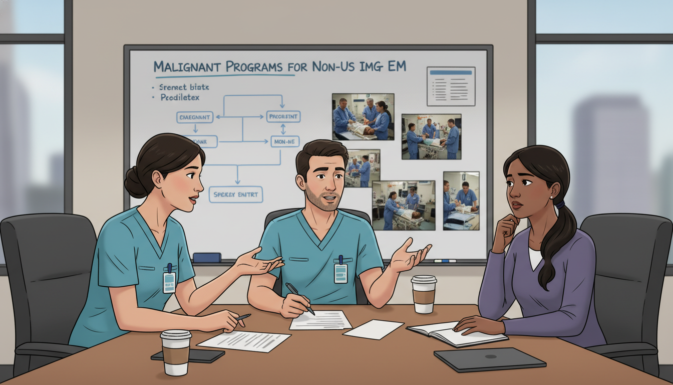Non-US IMG asking residents about emergency medicine program culture during an interview day Non-US IMG asking residents about emergency medicine program culture during an interview day - non-US citizen IMG for Identif