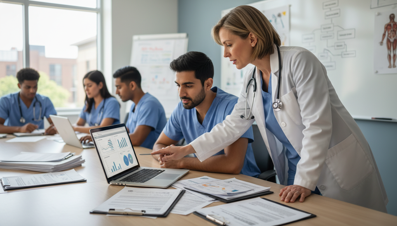 Emergency medicine research team meeting with resident and mentor reviewing data Emergency medicine research team meeting with resident and mentor reviewing data - non-US citizen IMG for Research During Res