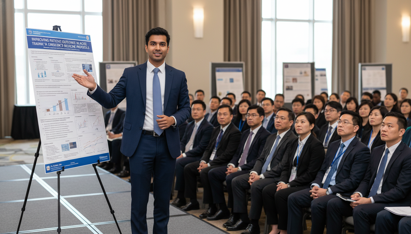 Emergency medicine resident presenting research at a conference - non-US citizen IMG for Research Profile Building for Non-US