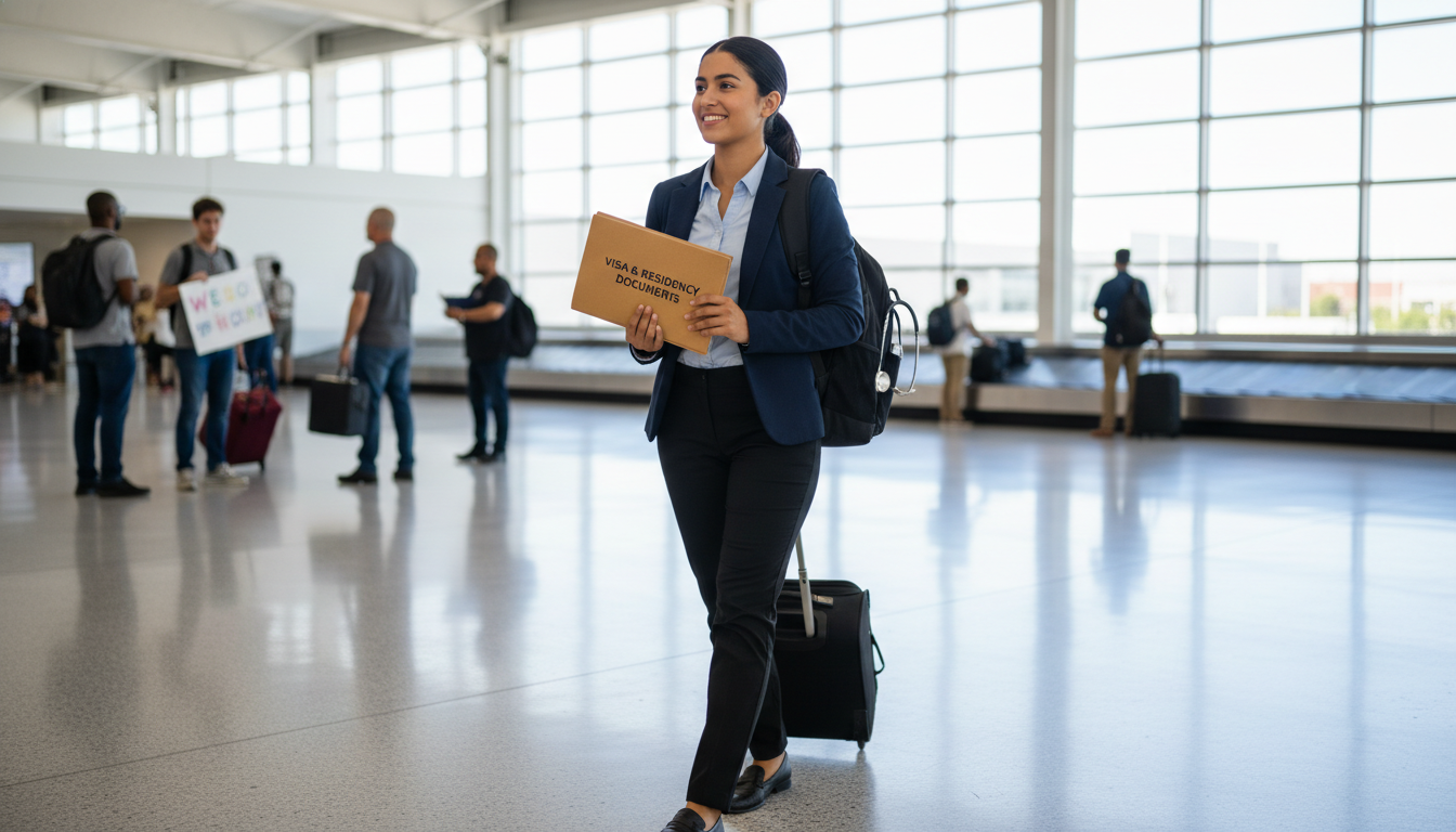 International emergency medicine resident arriving at US airport with documents - non-US citizen IMG for Visa Navigation for