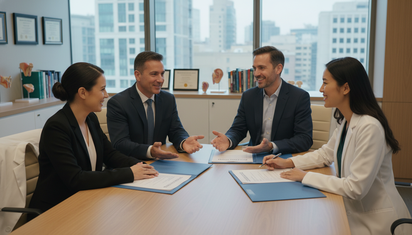 Academic otolaryngology faculty discussing visa options with IMG Academic otolaryngology faculty discussing visa options with IMG - non-US citizen IMG for H-1B Sponsorship Programs for Non-U