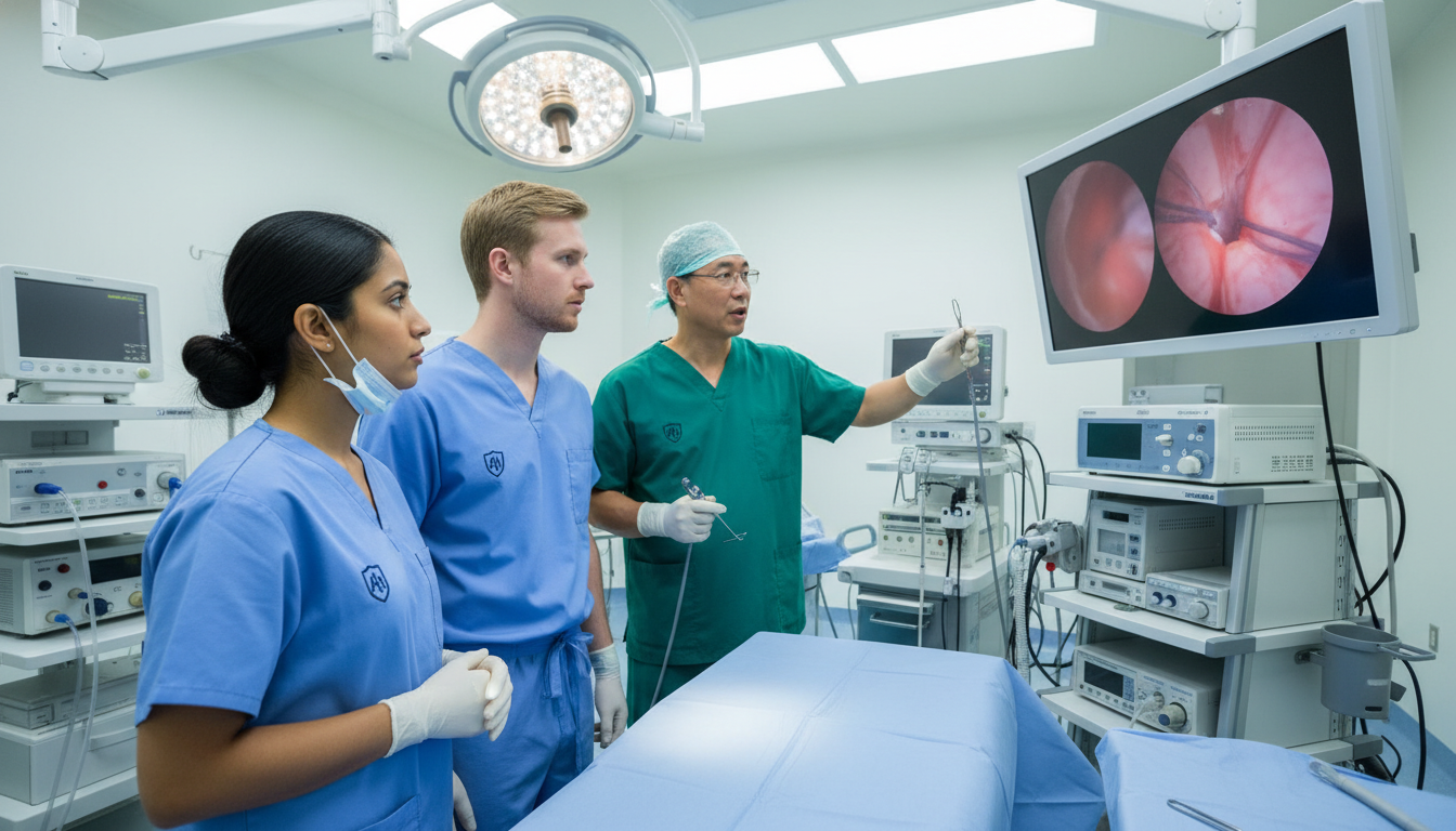 ENT resident and international medical graduate working together in operating room - non-US citizen IMG for Letters of Recomm