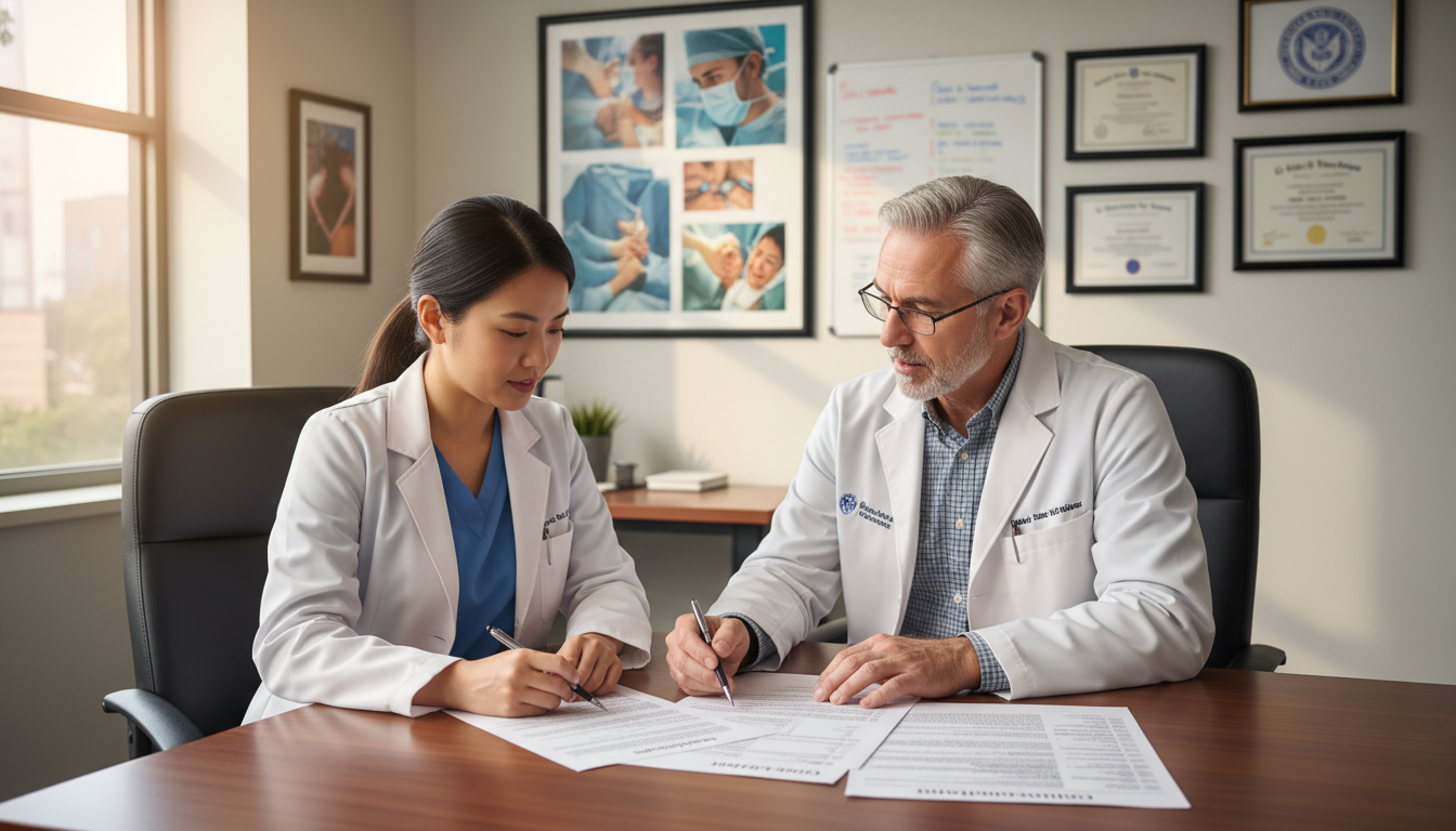 Non-US citizen IMG discussing ENT residency strategy with mentor - non-US citizen IMG for Low Step Score Strategies for Non-U