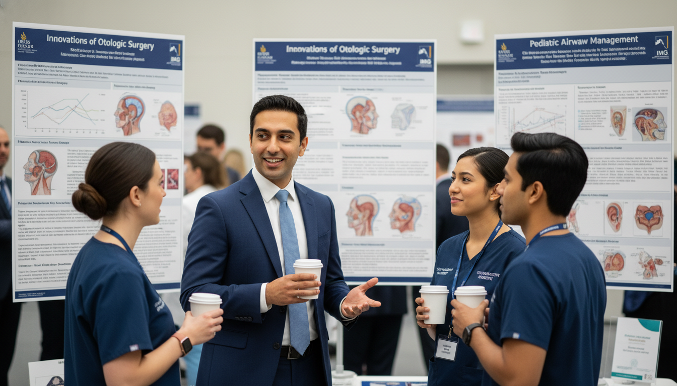 Non-US citizen IMG networking with otolaryngology residents at a conference - non-US citizen IMG for Networking in Medicine f