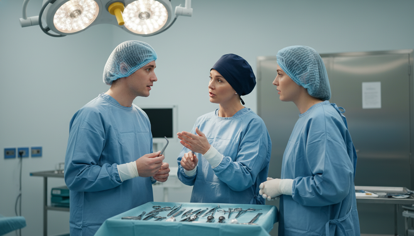 Otolaryngology residents in operating room discussing training experience Otolaryngology residents in operating room discussing training experience - non-US citizen IMG for Questions to Ask Programs