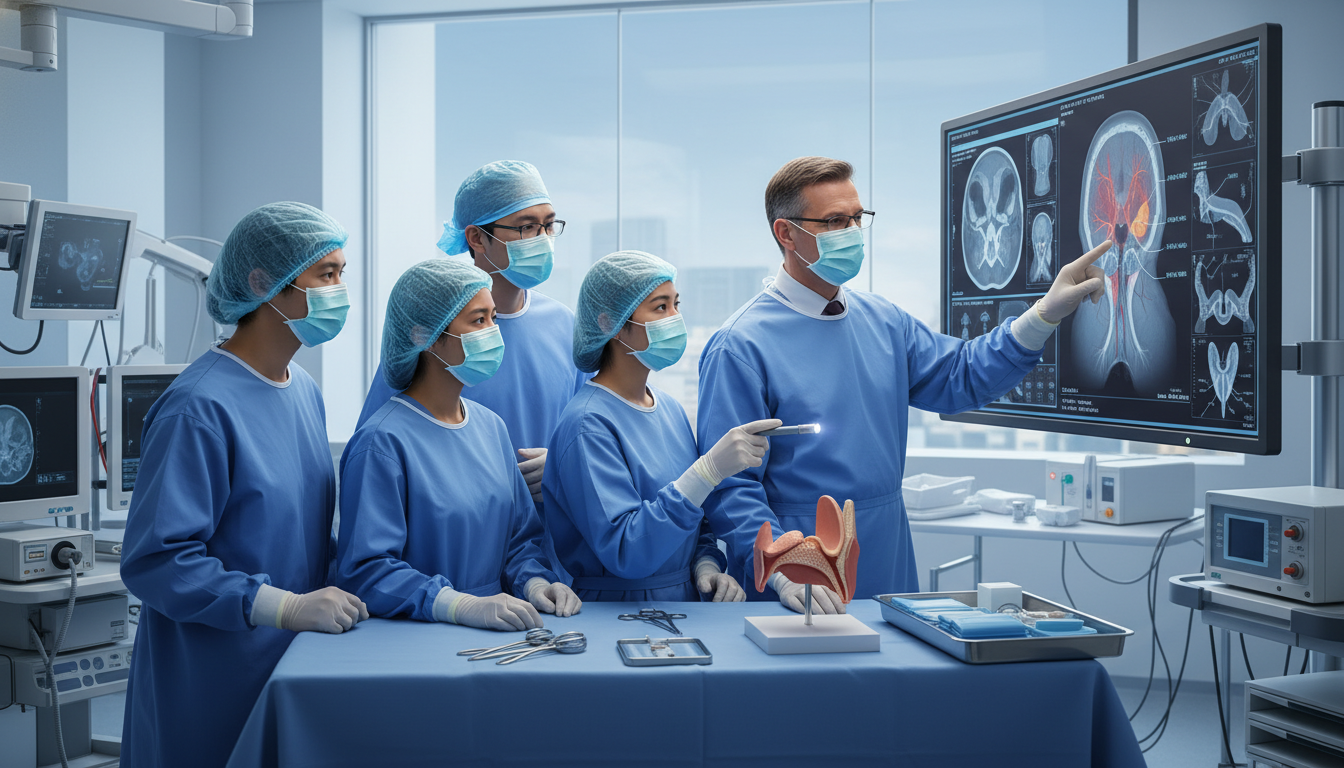 Otolaryngology resident team working together in the operating room Otolaryngology resident team working together in the operating room - non-US citizen IMG for Addressing Red Flags for Non-US