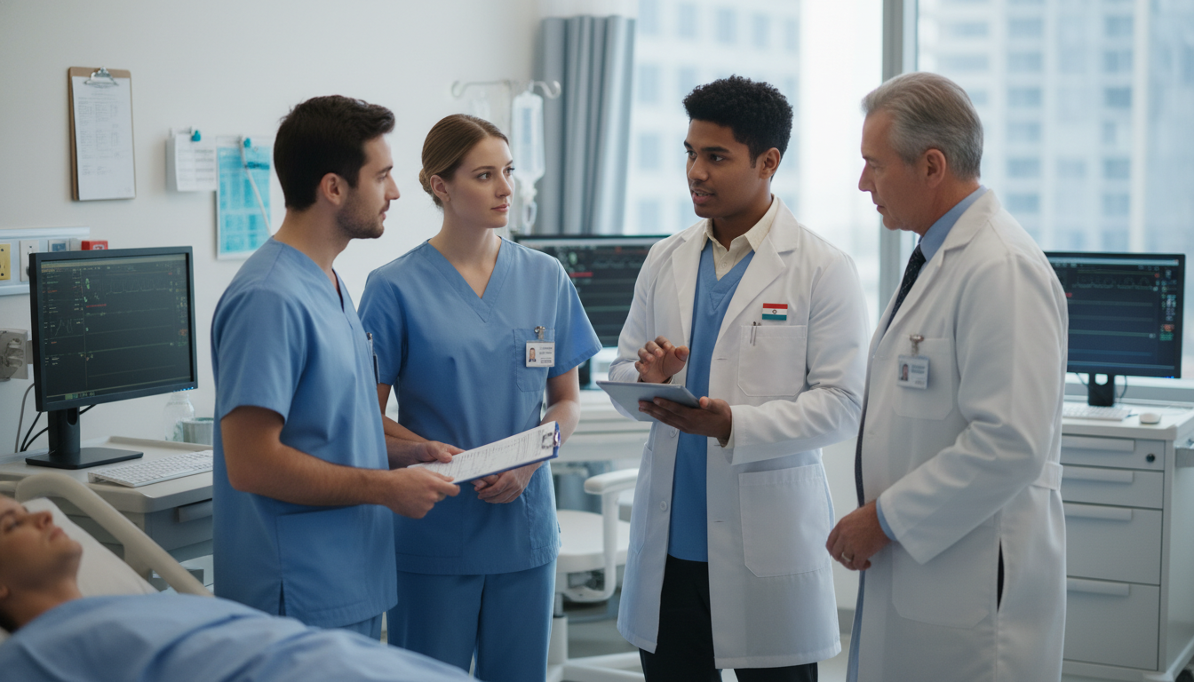 International medical graduate interacting with patients and residents on a family medicine ward - non-US citizen IMG for Awa