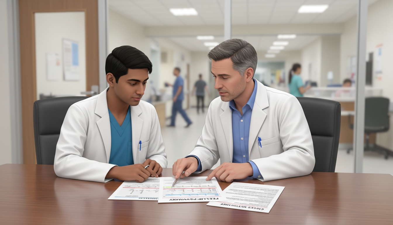 Family medicine resident meeting with mentor to discuss fellowship planning Family medicine resident meeting with mentor to discuss fellowship planning - non-US citizen IMG for Fellowship Preparation f