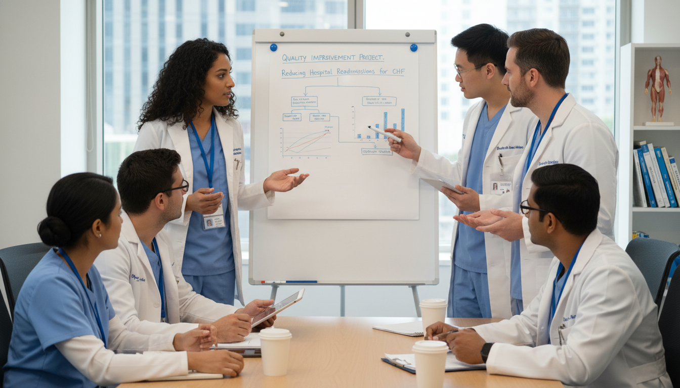 Family medicine resident and international graduate collaborating on a quality improvement project - non-US citizen IMG for R