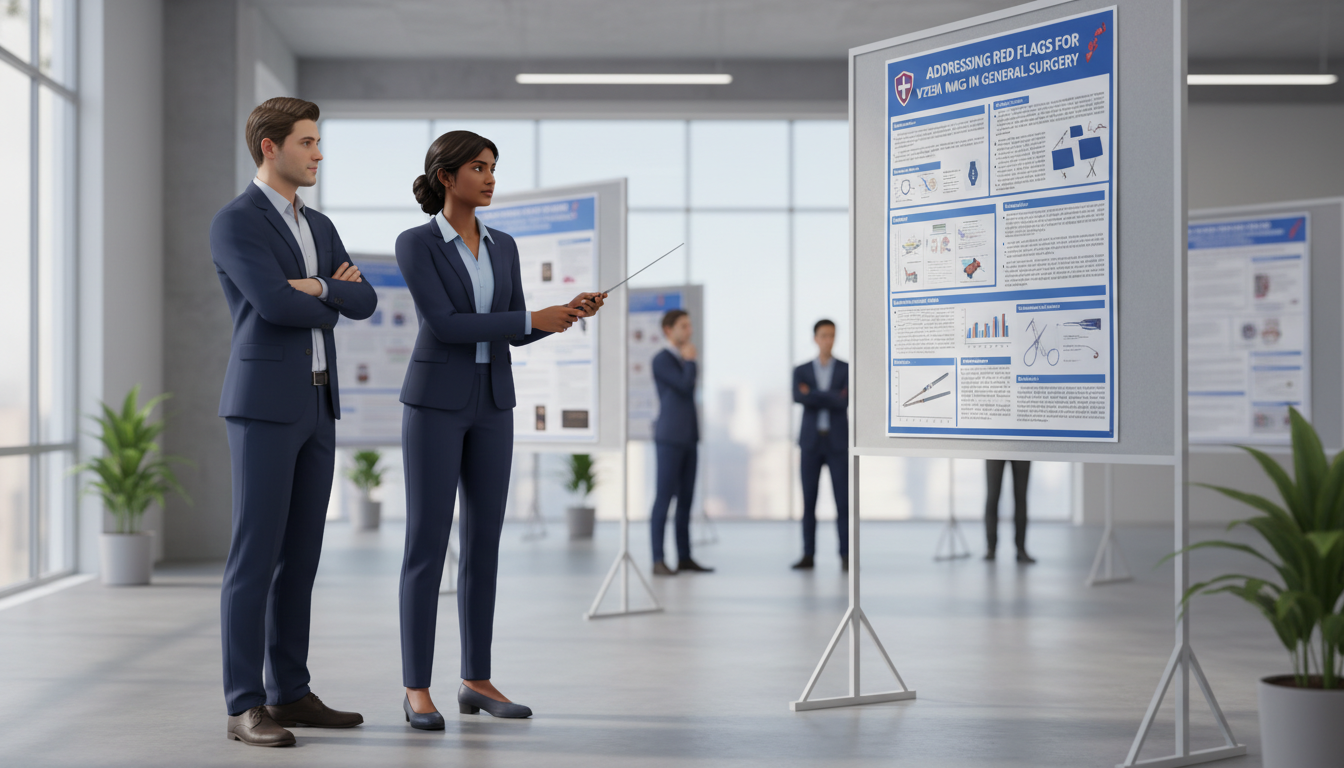 Surgery residency applicant presenting research poster to faculty Surgery residency applicant presenting research poster to faculty - non-US citizen IMG for Addressing Red Flags for Non-US Ci