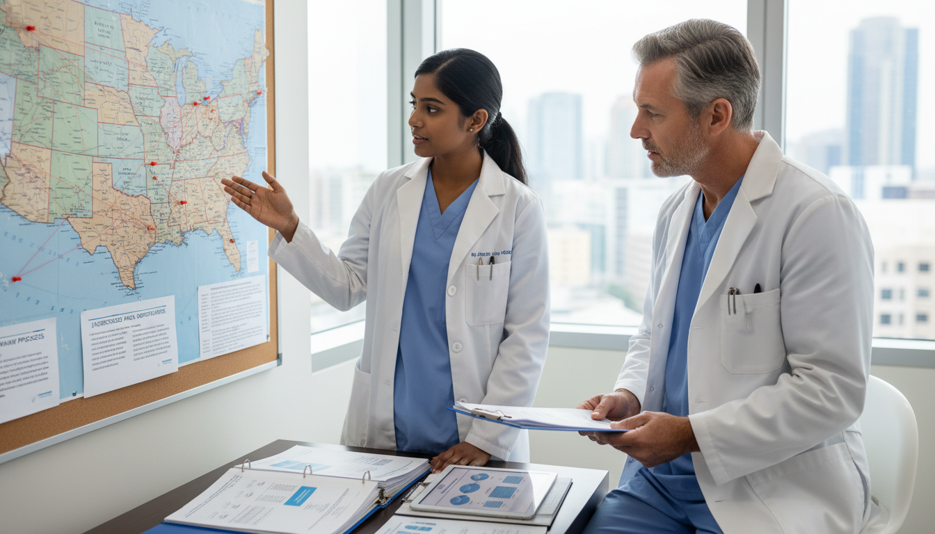 Surgical resident and mentor discussing J-1 waiver and career planning Surgical resident and mentor discussing J-1 waiver and career planning - non-US citizen IMG for Visa Navigation for Residency