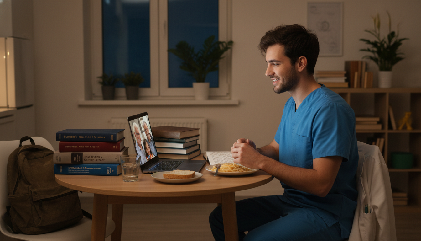 General surgery resident video calling family abroad General surgery resident video calling family abroad - non-US citizen IMG for Work-Life Balance Assessment for Non-US Citizen