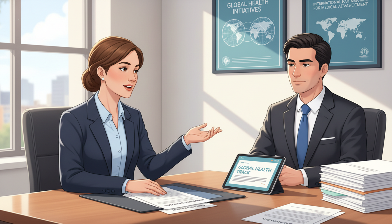 International medical graduate discussing global health career plans and H-1B sponsorship during a residency interview International medical graduate discussing global health career plans and H-1B sponsorship during a residency interview - non-