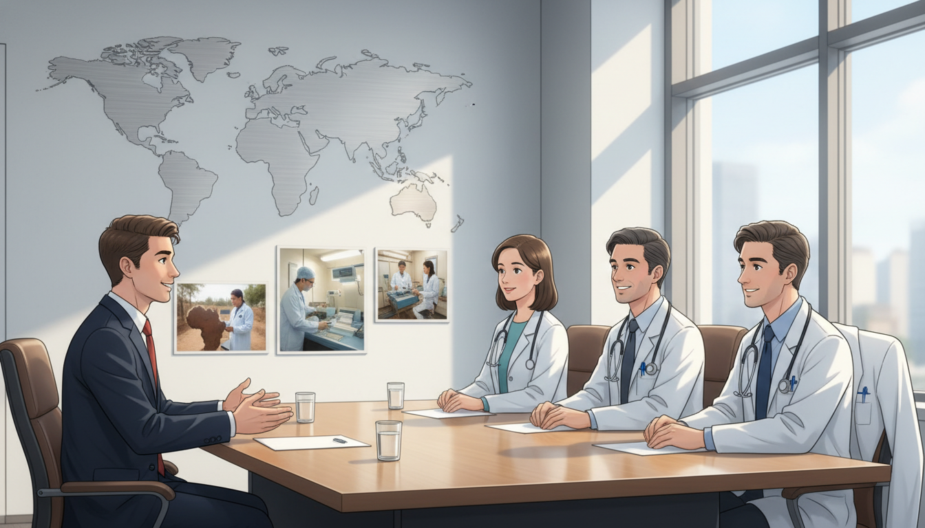 Residency interview panel discussing global health track with international applicant Residency interview panel discussing global health track with international applicant - non-US citizen IMG for Common Intervi