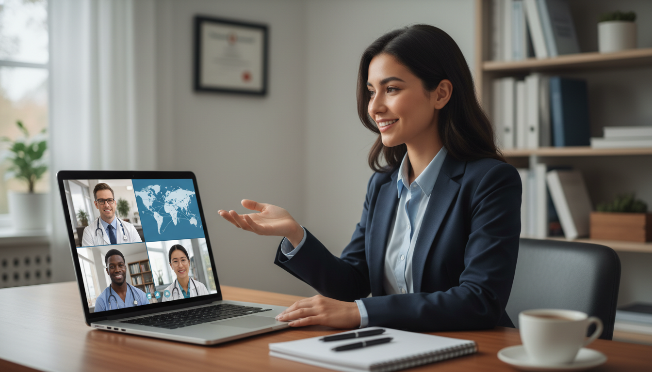 Non-US citizen IMG in a virtual information session with residency faculty Non-US citizen IMG in a virtual information session with residency faculty - non-US citizen IMG for How to Research Programs