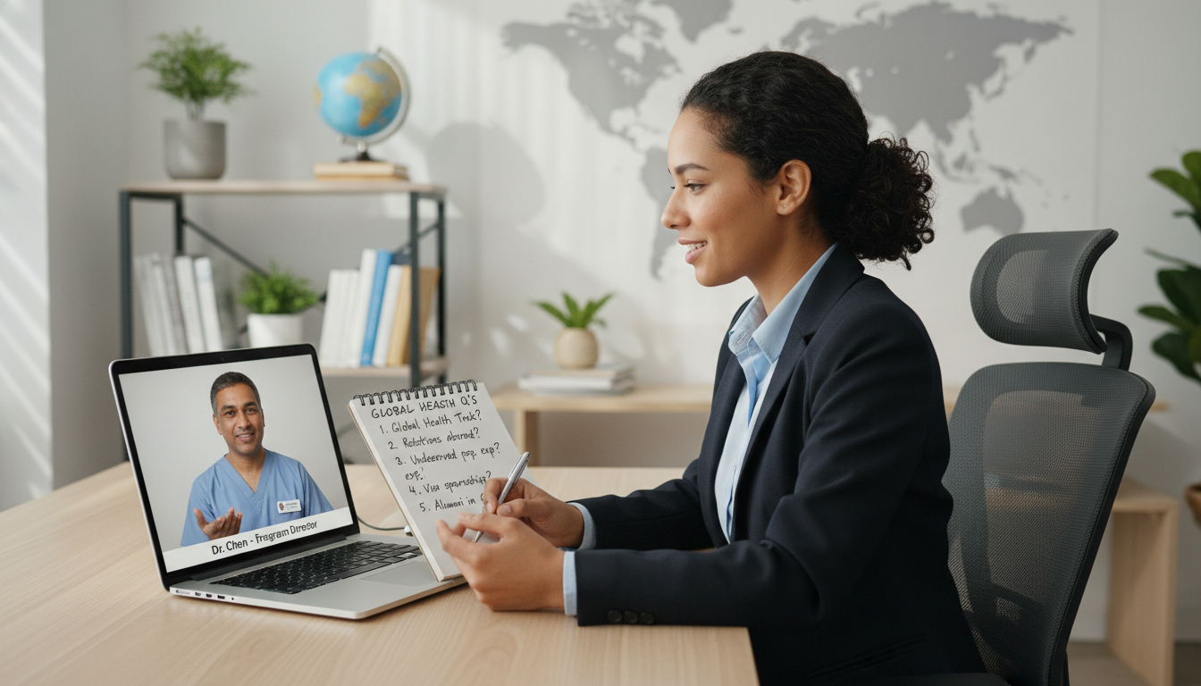 Resident asking thoughtful questions during a virtual residency interview Resident asking thoughtful questions during a virtual residency interview - non-US citizen IMG for Questions to Ask Programs