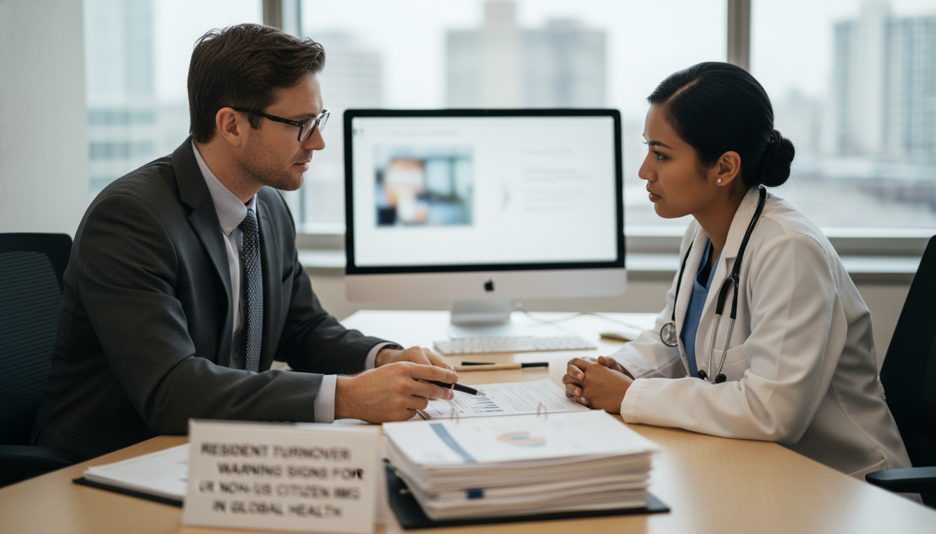 Program director and IMG resident discussing residency expectations Program director and IMG resident discussing residency expectations - non-US citizen IMG for Resident Turnover Warning Signs