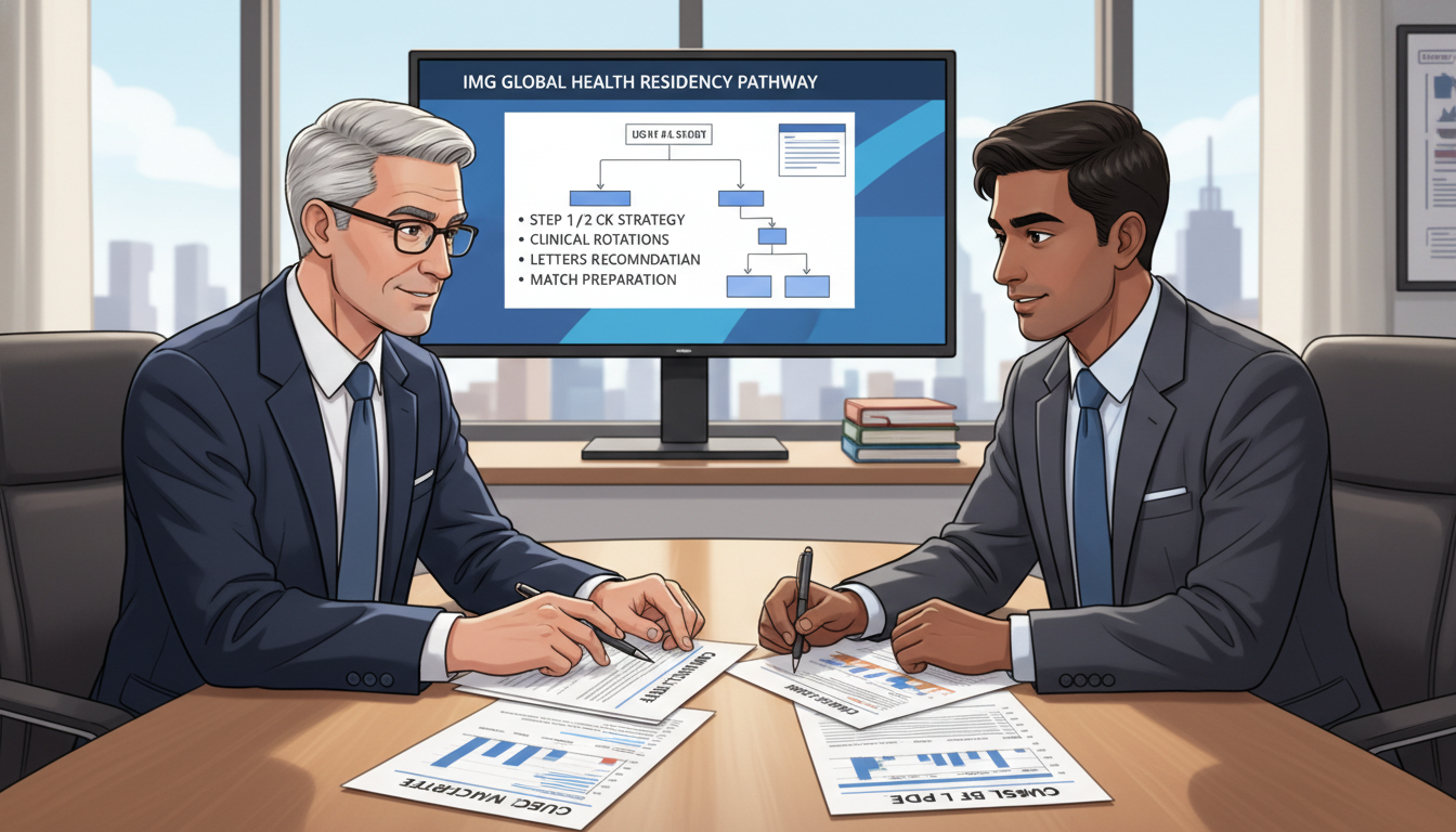 Mentor discussing residency strategy with international medical graduate - non-US citizen IMG for Step Score Strategy for Non
