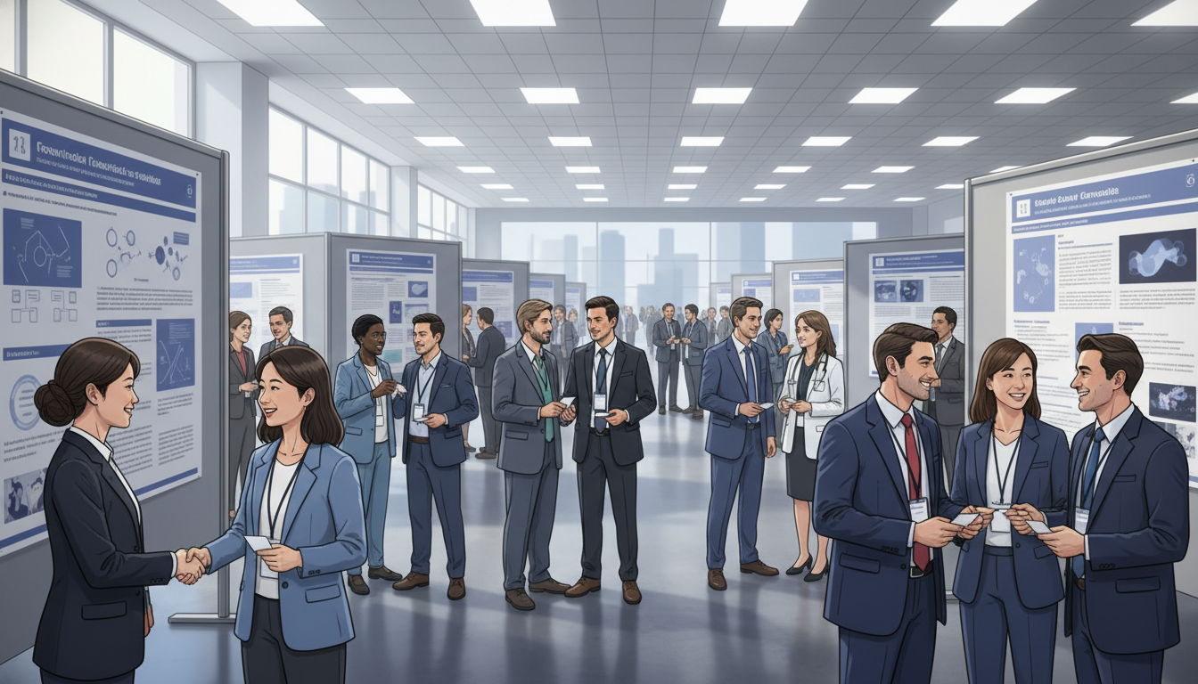 Medical professionals networking at a poster session Medical professionals networking at a poster session - non-US citizen IMG for Networking in Medicine for Non-US Citizen IMG i