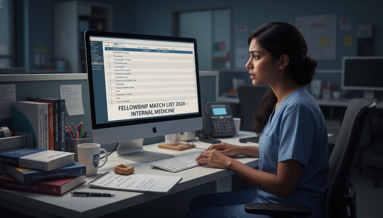 Internal medicine resident reviewing fellowship match results on computer Internal medicine resident reviewing fellowship match results on computer - non-US citizen IMG for Questions to Ask Programs
