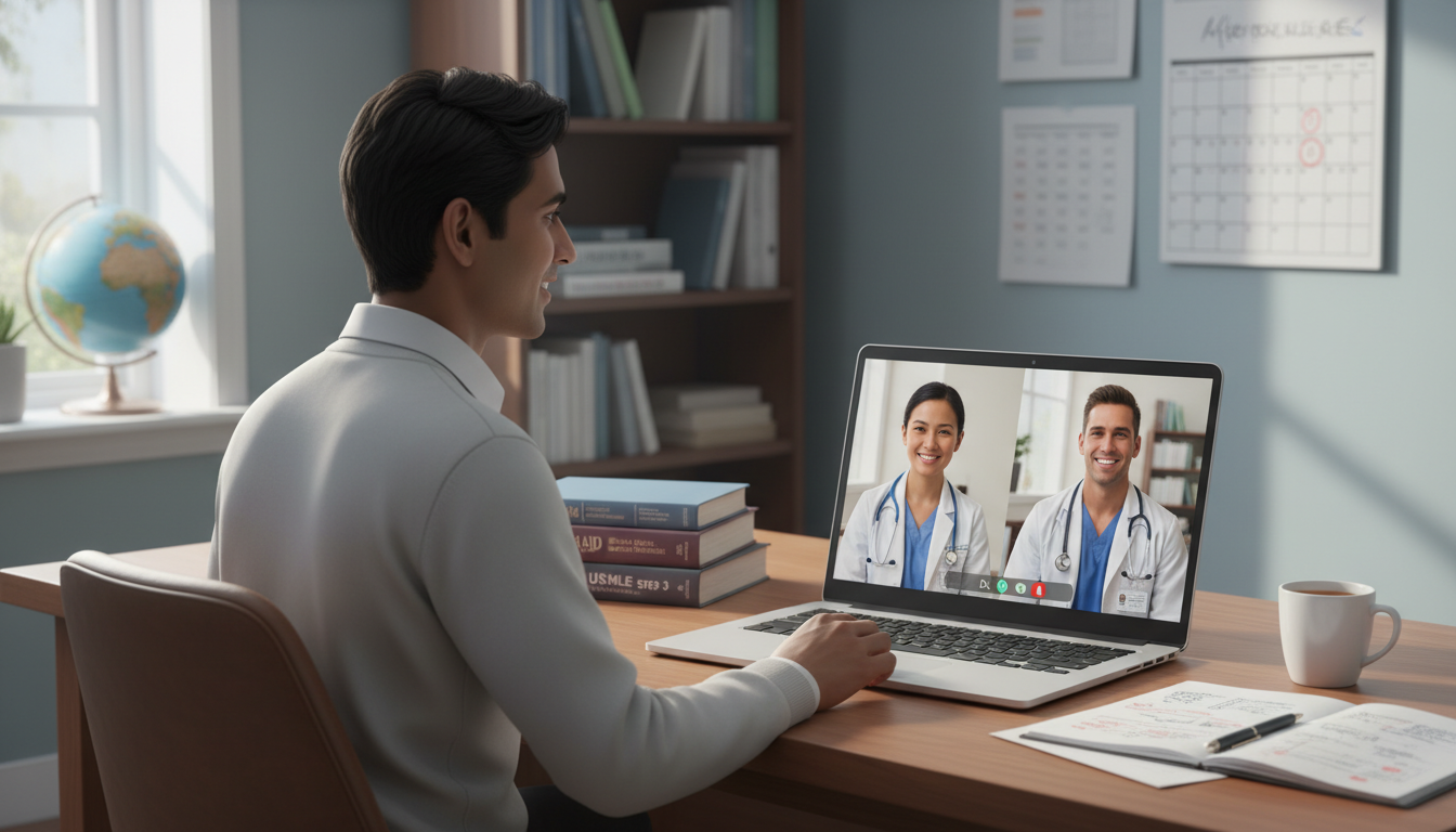 Non-US citizen IMG internal medicine applicant on a video call with current residents discussing program culture Non-US citizen IMG internal medicine applicant on a video call with current residents discussing program culture - non-US cit