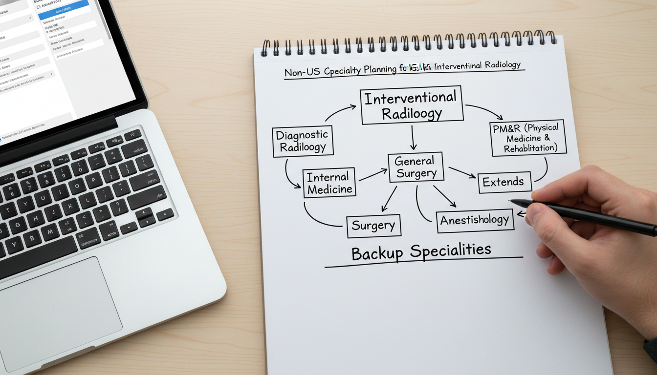 Flowchart of backup specialties for interventional radiology applicants Flowchart of backup specialties for interventional radiology applicants - non-US citizen IMG for Backup Specialty Planning fo