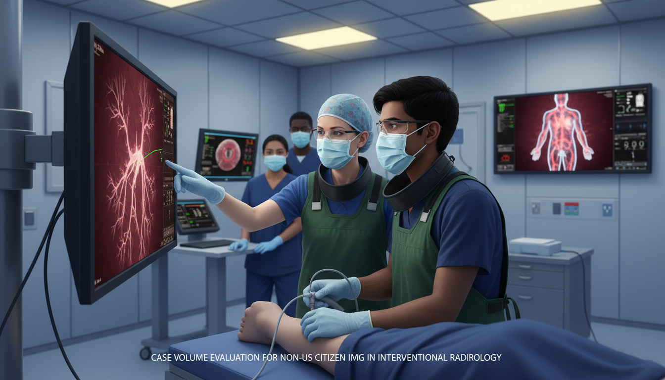 Interventional radiology resident performing procedure under supervision Interventional radiology resident performing procedure under supervision - non-US citizen IMG for Case Volume Evaluation for