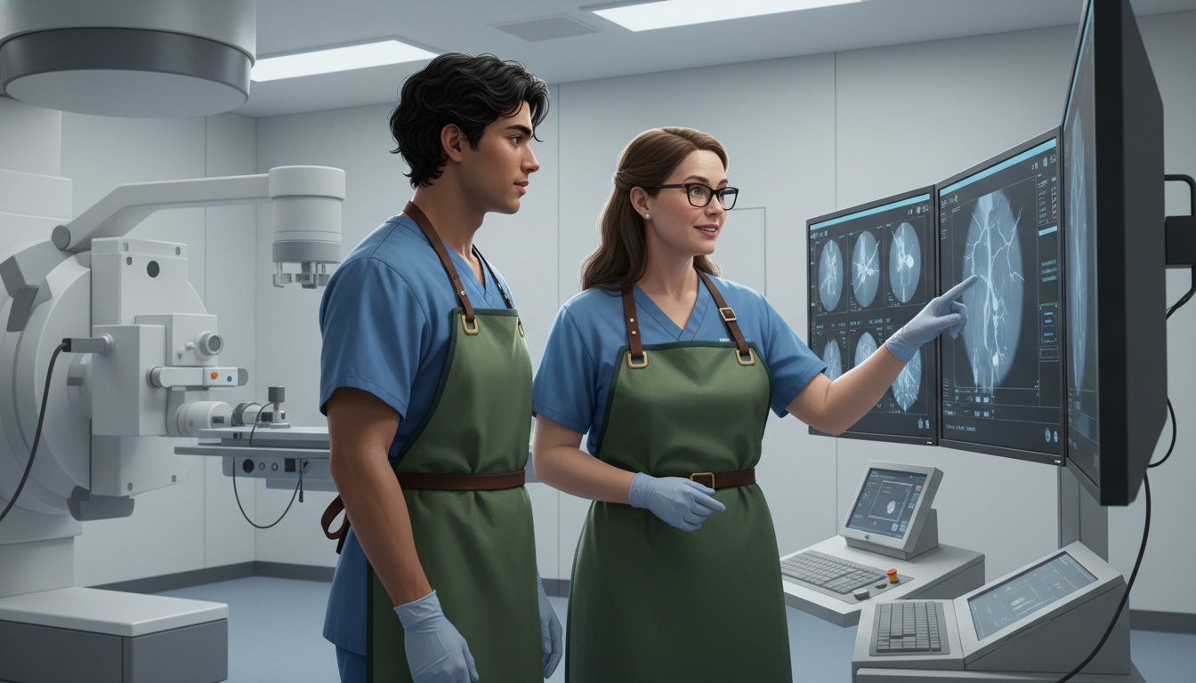 Interventional radiology resident reviewing imaging in angio suite Interventional radiology resident reviewing imaging in angio suite - non-US citizen IMG for H-1B Sponsorship Programs for Non