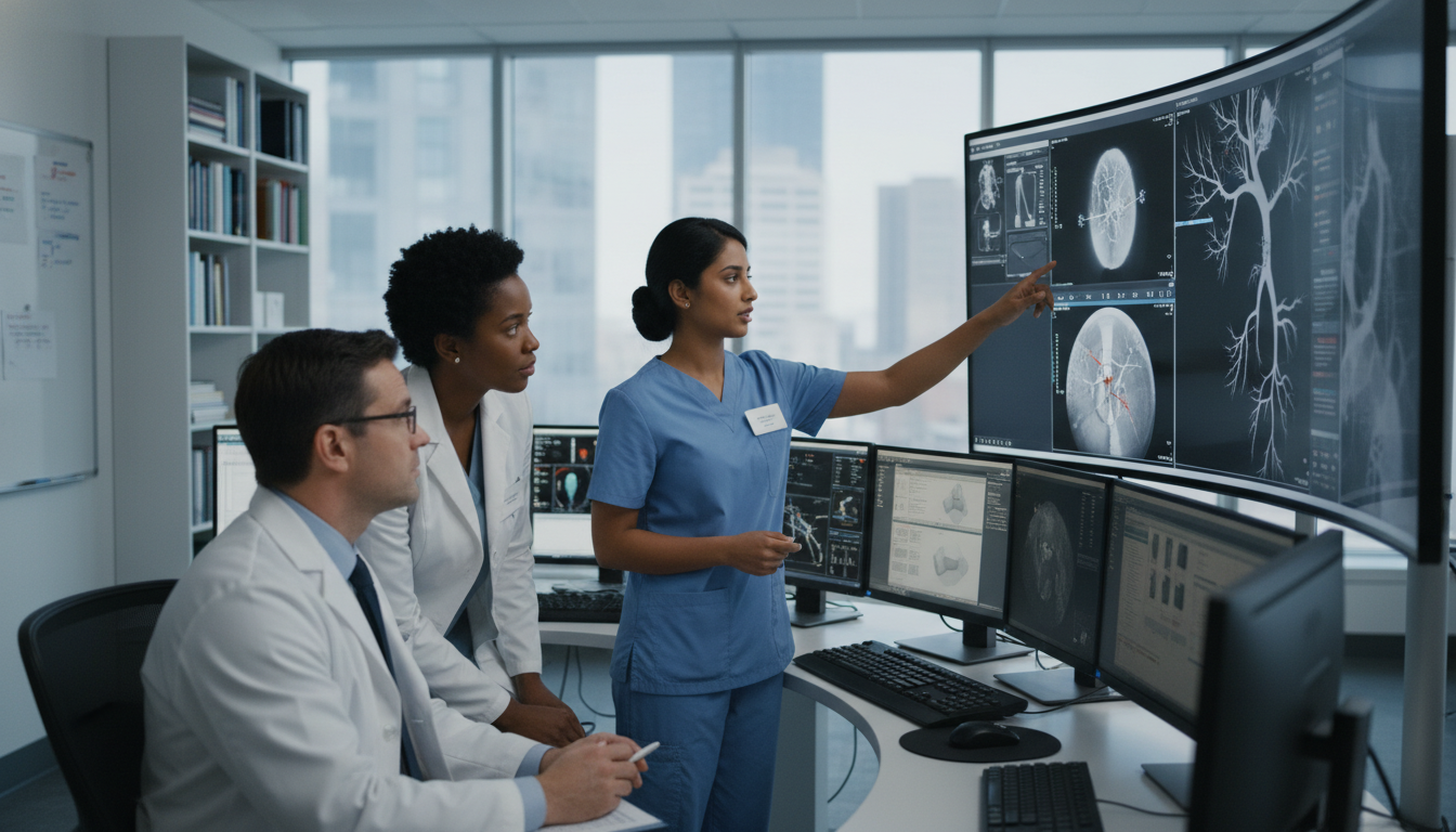 Interventional radiology resident explaining a case to faculty Interventional radiology resident explaining a case to faculty - non-US citizen IMG for Common Interview Questions for Non-US