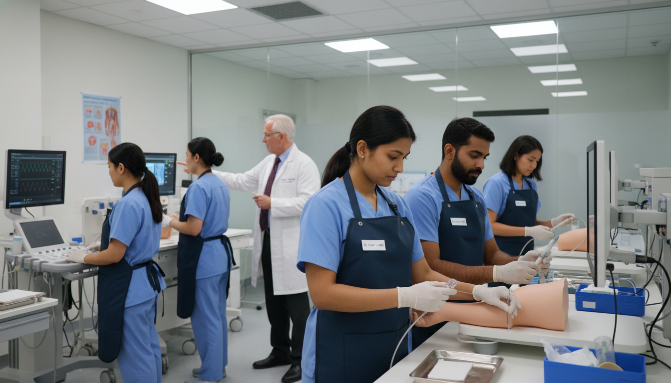 Interventional radiology residents practicing procedures in simulation lab Interventional radiology residents practicing procedures in simulation lab - non-US citizen IMG for Common Interview Question