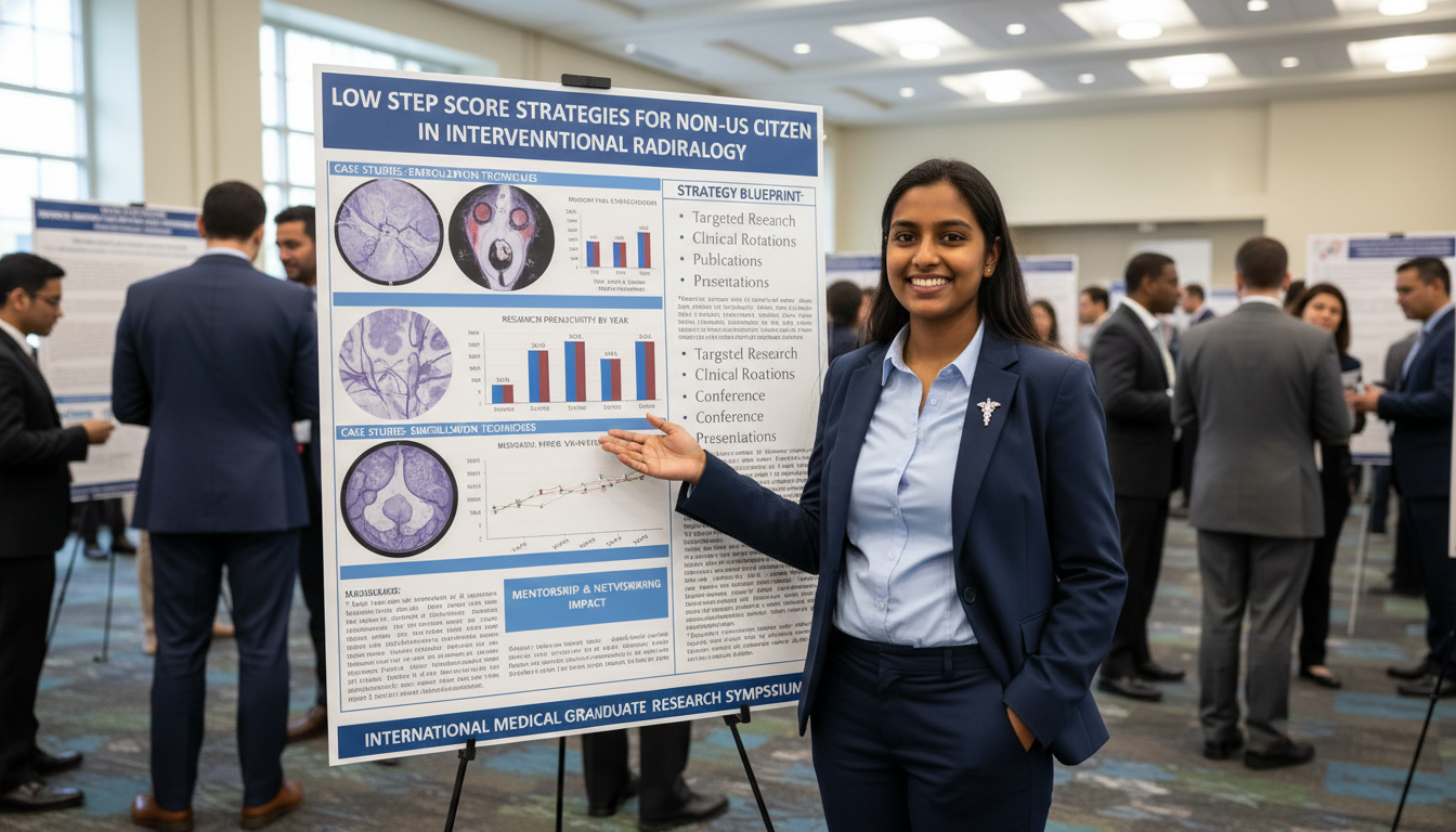 International medical graduate presenting interventional radiology research poster - non-US citizen IMG for Low Step Score St