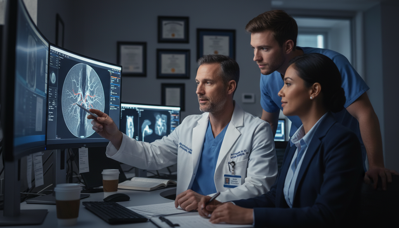 Interventional radiology team mentoring an international medical graduate Interventional radiology team mentoring an international medical graduate - non-US citizen IMG for Networking in Medicine for