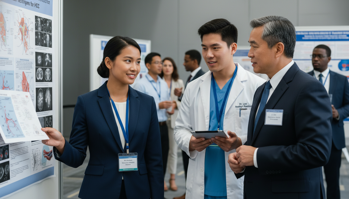 Non-US citizen IMG networking at an interventional radiology conference poster session Non-US citizen IMG networking at an interventional radiology conference poster session - non-US citizen IMG for Networking in