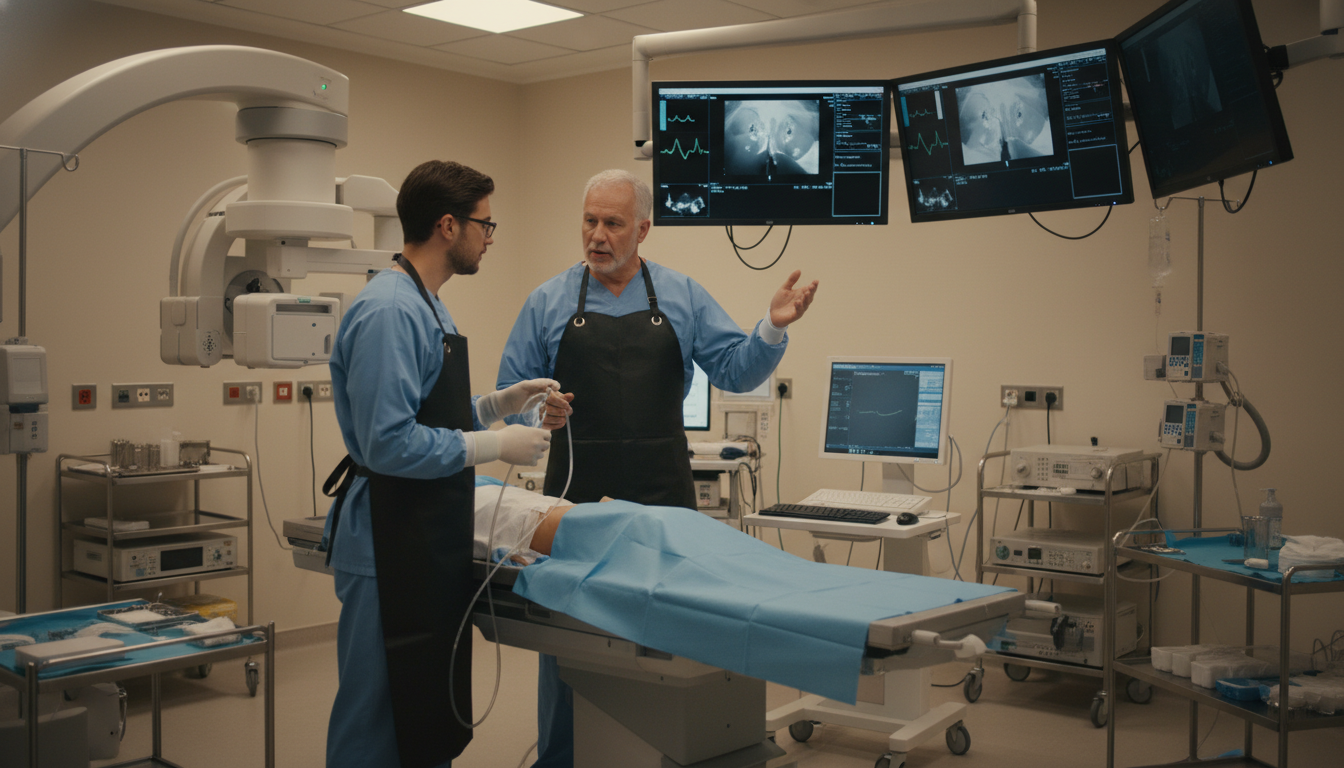 Interventional radiology resident performing procedure under faculty supervision - non-US citizen IMG for Questions to Ask Pr