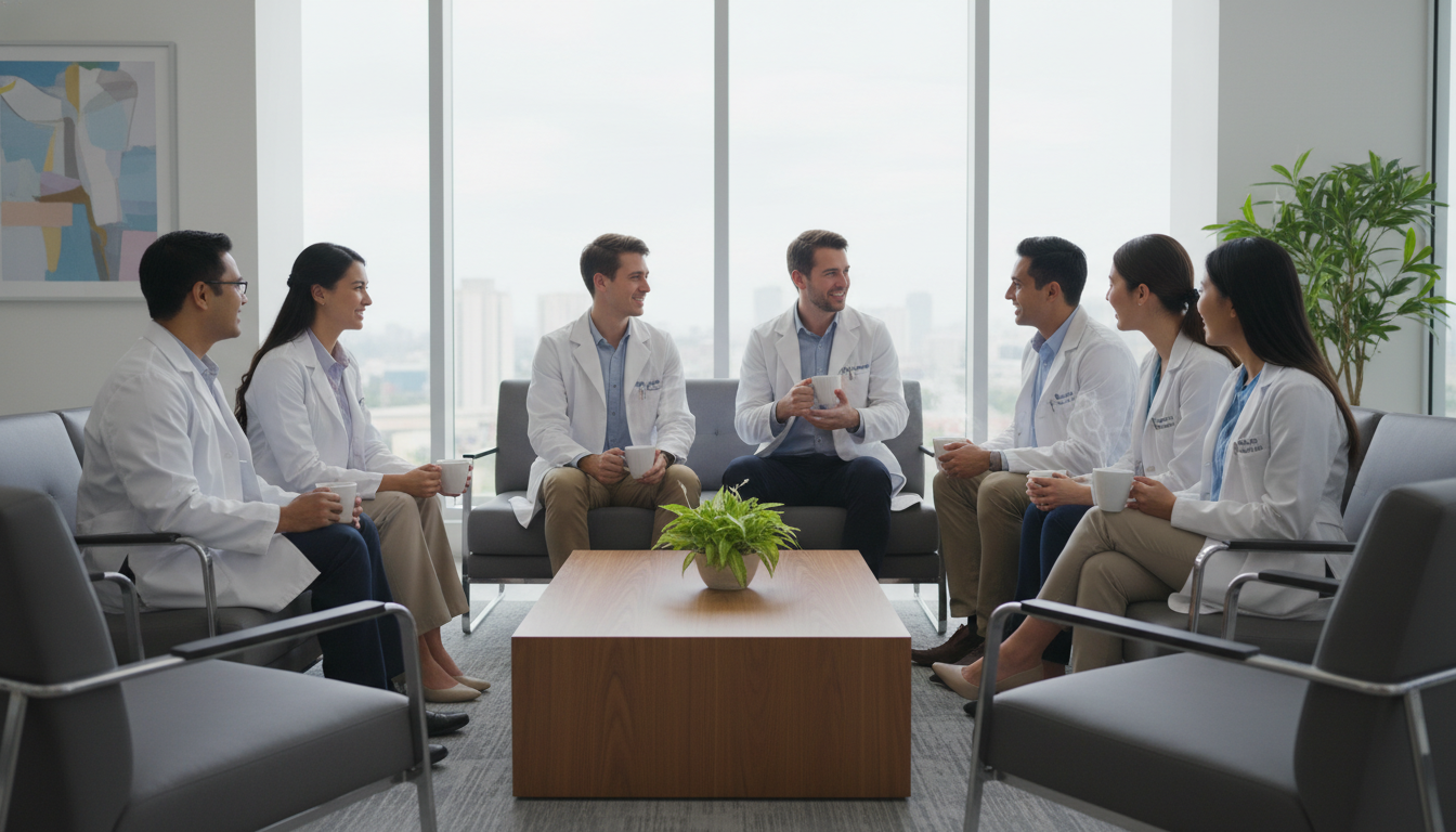 International medical residents socializing in hospital lounge - non-US citizen IMG for Questions to Ask Programs for Non-US