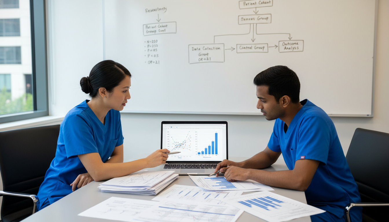 Interventional radiology resident and mentor reviewing research data Interventional radiology resident and mentor reviewing research data - non-US citizen IMG for Research During Residency for N