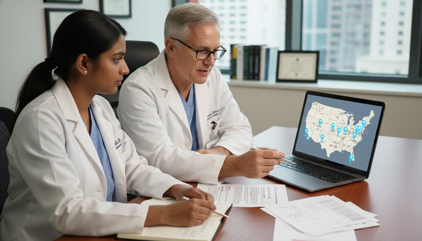 Med peds IMG resident networking with faculty about job search Med peds IMG resident networking with faculty about job search - non-US citizen IMG for Job Search Timing for Non-US Citizen