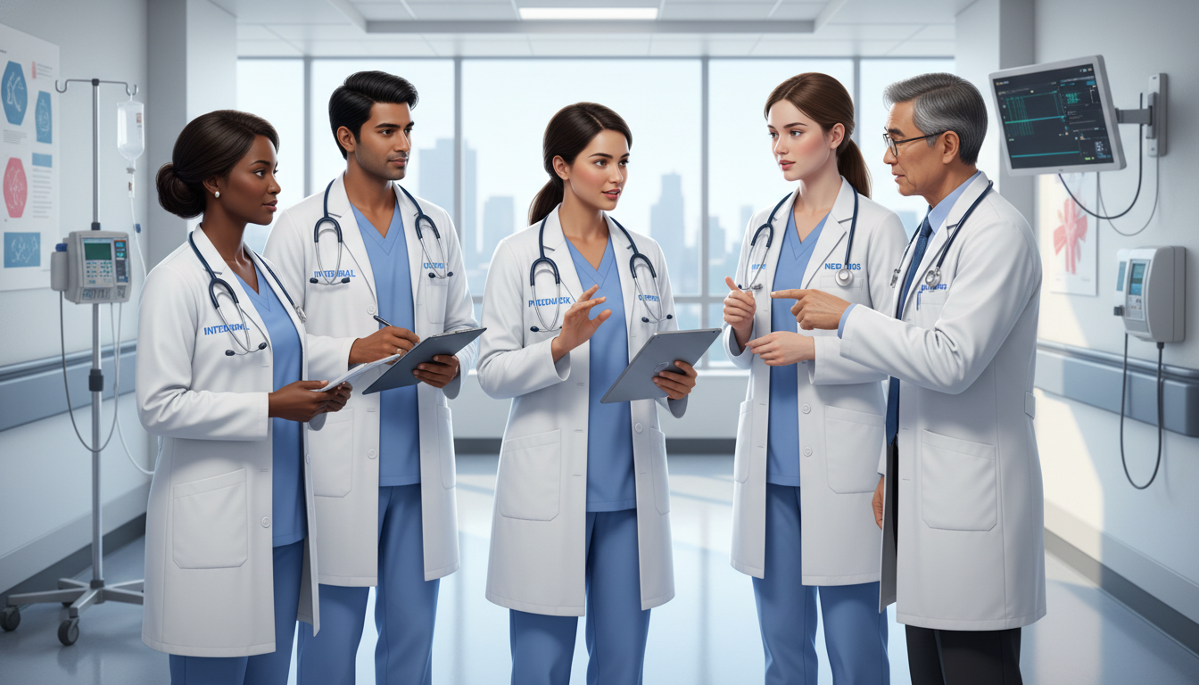 Non-US citizen IMG presenting a patient case to Med-Peds attendings on ward rounds Non-US citizen IMG presenting a patient case to Med-Peds attendings on ward rounds - non-US citizen IMG for Letters of Recomm