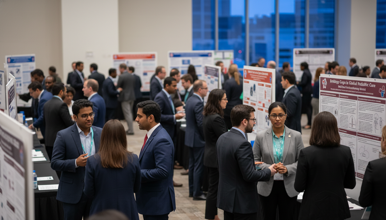 Medical students and residents networking during a poster session Medical students and residents networking during a poster session - non-US citizen IMG for Networking in Medicine for Non-US