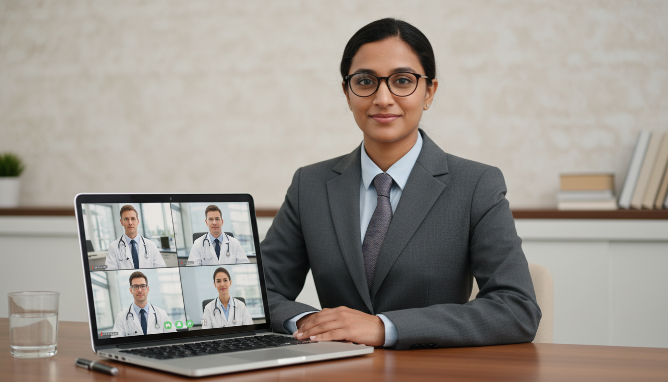 Non-US IMG in professional attire at virtual residency interview - non-US citizen IMG for Pre-Interview Preparation for Non-U