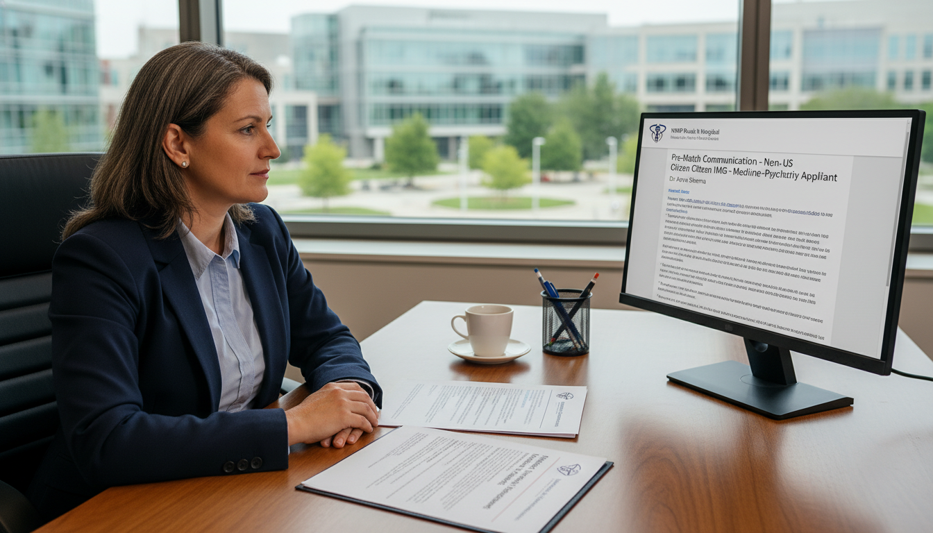 Residency program director reviewing professional email communication from an IMG applicant - non-US citizen IMG for Pre-Matc