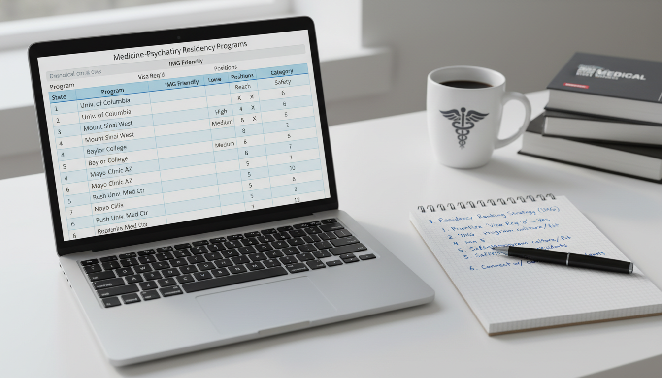 Residency applicant organizing a Med-Psych program selection spreadsheet - non-US citizen IMG for Program Selection Strategy