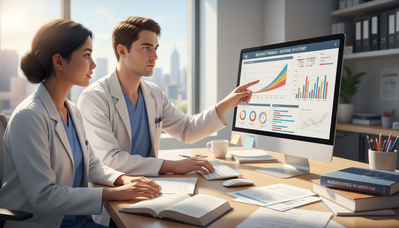 Medicine psychiatry residents working on data analysis in a hospital research office Medicine psychiatry residents working on data analysis in a hospital research office - non-US citizen IMG for Research During