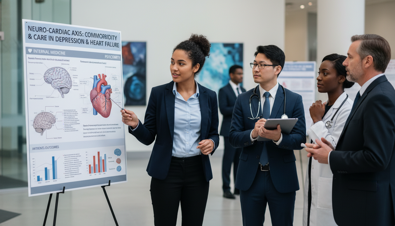 Resident presenting integrated medicine-psychiatry research poster - non-US citizen IMG for Research Profile Building for Non
