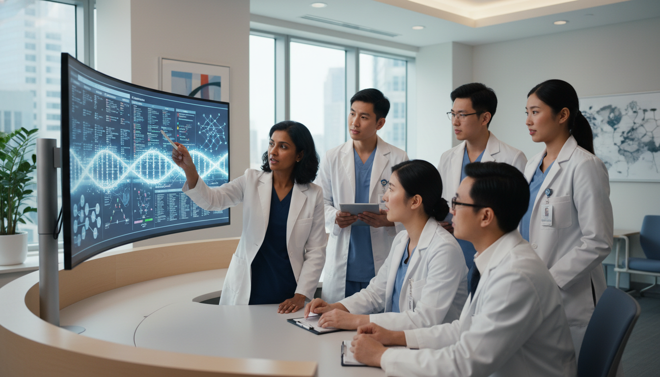 Medical genetics team collaborating during an inpatient consultation Medical genetics team collaborating during an inpatient consultation - non-US citizen IMG for Away Rotation Strategy for Non-