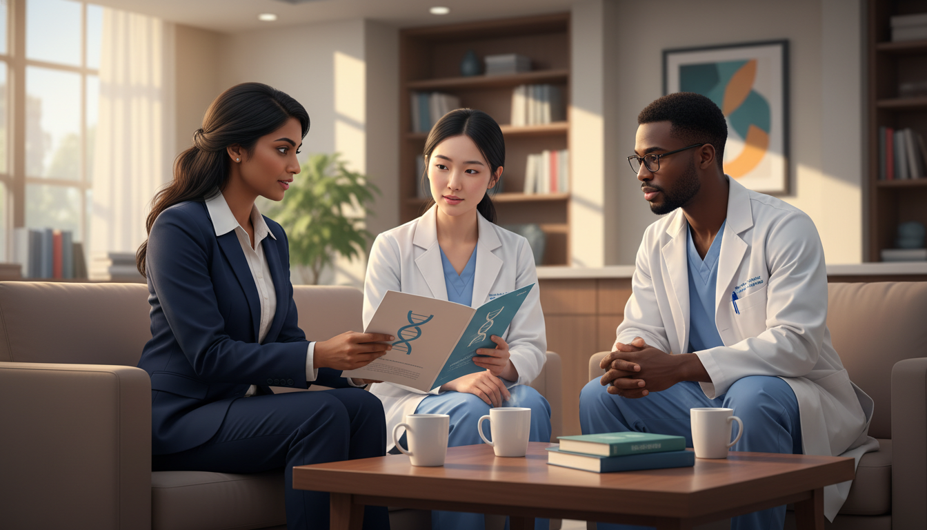 Non-US citizen IMG speaking with medical genetics residents during interview day Non-US citizen IMG speaking with medical genetics residents during interview day - non-US citizen IMG for Resident Turnover W