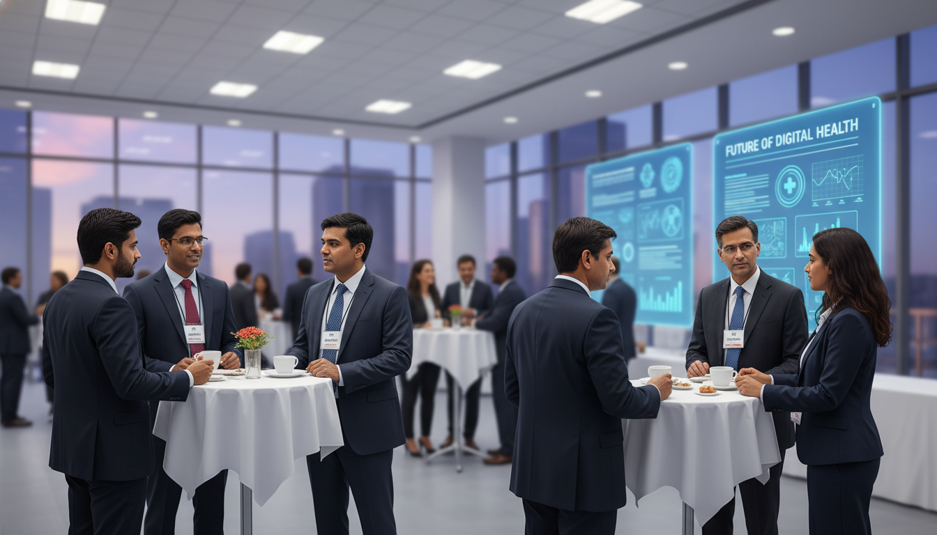 Physicians and health IT leaders networking at a medical informatics conference Physicians and health IT leaders networking at a medical informatics conference - non-US citizen IMG for Networking in Medici