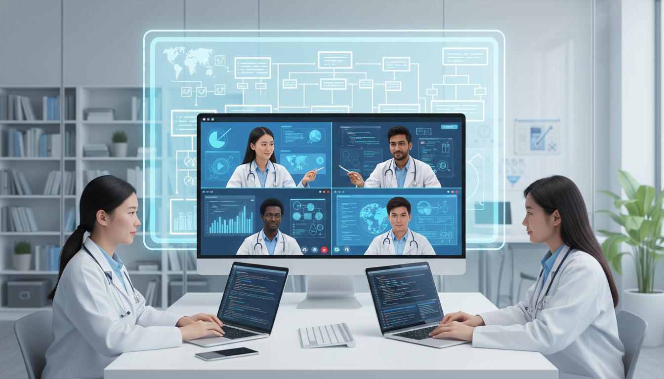 Non-US citizen IMG collaborating on remote clinical informatics research Non-US citizen IMG collaborating on remote clinical informatics research - non-US citizen IMG for Research Profile Building f