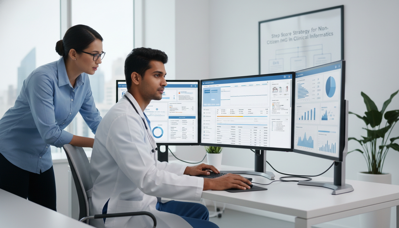 Resident physician working on clinical informatics project with electronic health records - non-US citizen IMG for Step Score